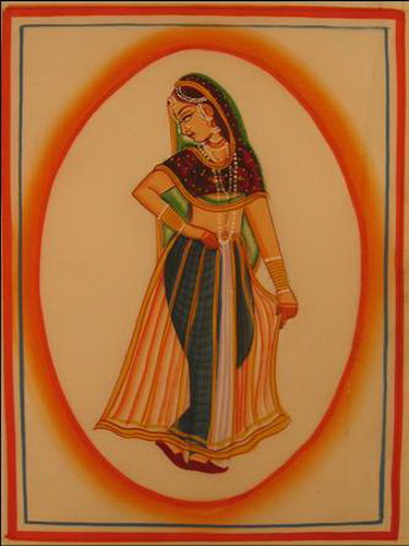 miniature peinture sur soie femme inde