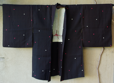 kimono haori japon soie doublure soie noir pois