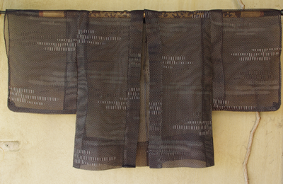 kimono haori japon soie ramie noir transparent
