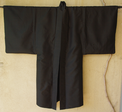 kimono haori homme japon soie noir doublure soie gris vert