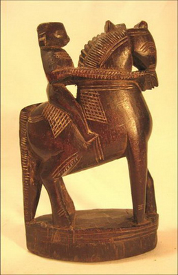 figurine poupee bois cavalier antiquite inde