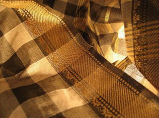 sari coton soie broche tisse main brun sur beige inde