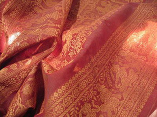  sari coton broche effet chatoyant tisse main  rose or inde