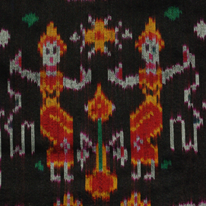  etole soie ikat tissee main multicolore sur fond noir bordure rouge cambodge