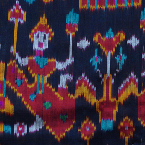  etole soie ikat tissee main multicolore sur fond noir bordure rouge cambodge