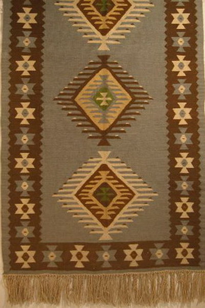 tapis kilim coton laine decor geometrique fond bleu bulgarie