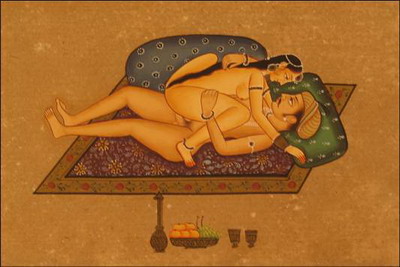 miniature erotique couple peinture vegetale sur papier or inde