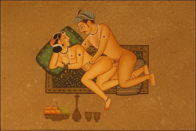 miniature erotique couple peinture vegetale sur papier or inde