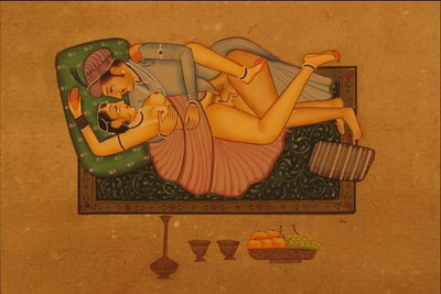 miniature erotique couple peinture vegetale sur papier or inde