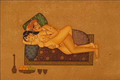 miniature erotique couple peinture vegetale sur papier or inde