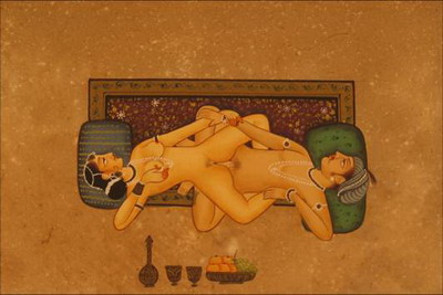 miniature erotique couple peinture vegetale sur papier or inde