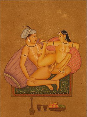 miniature erotique couple peinture vegetale sur papier or inde