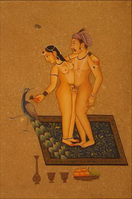 miniature erotique couple peinture vegetale sur papier or inde