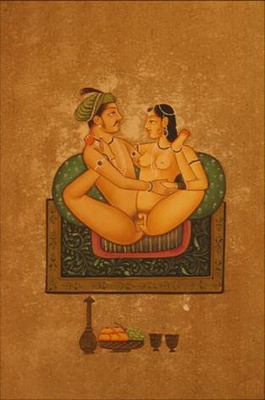 miniature erotique couple peinture vegetale sur papier or inde