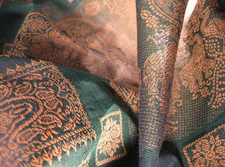 sari coton broche effet chatoyant tisse main bleu or inde